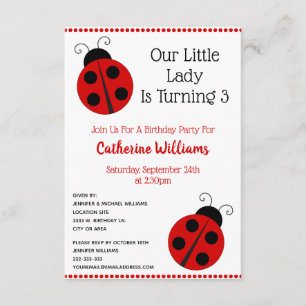 Cute Ladybug Polka Dot Llittle Girl Birthday Party Kaart