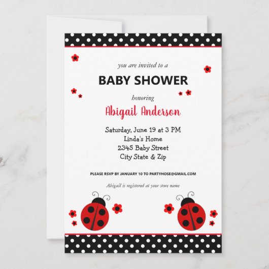 Cute Ladybug Polka Dots Baby shower Invitation Kaart (Voorkant)
