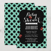 Cute Ladybug Polka Dots Mint Green Baby shower Kaart (Voorkant / Achterkant)