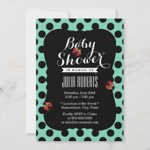 Cute Ladybug Polka Dots Mint Green Baby shower Kaart