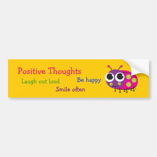 Cute Ladybug "Positive Thoughts" Bumpersticker (Voorkant)
