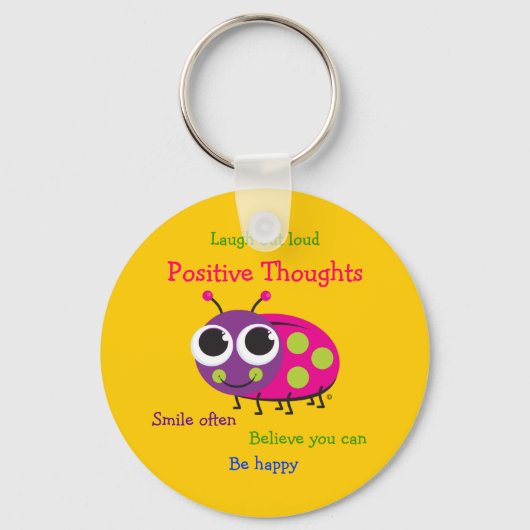 Cute Ladybug "Positive Thoughts" Sleutelhanger (Voorkant)