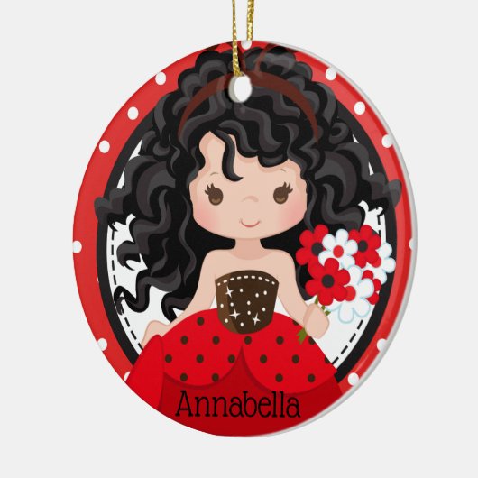 Cute Ladybug Princess Personalized Ceramic Ormenes Keramisch Ornament (Links)