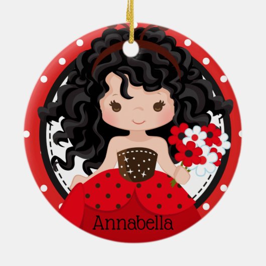 Cute Ladybug Princess Personalized Ceramic Ormenes Keramisch Ornament (Achterkant)
