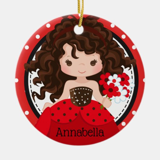 Cute Ladybug Princess Personalized Ceramic Ormenes Keramisch Ornament (Voorkant)