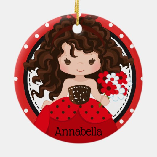 Cute Ladybug Princess Personalized Ceramic Ormenes Keramisch Ornament (Achterkant)