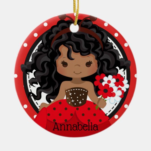 Cute Ladybug Princess Personalized Ceramic Ormenes Keramisch Ornament (Voorkant)