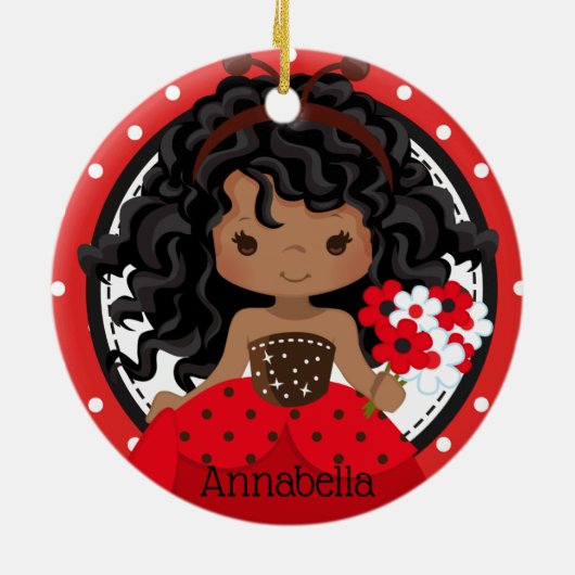 Cute Ladybug Princess Personalized Ceramic Ormenes Keramisch Ornament (Achterkant)