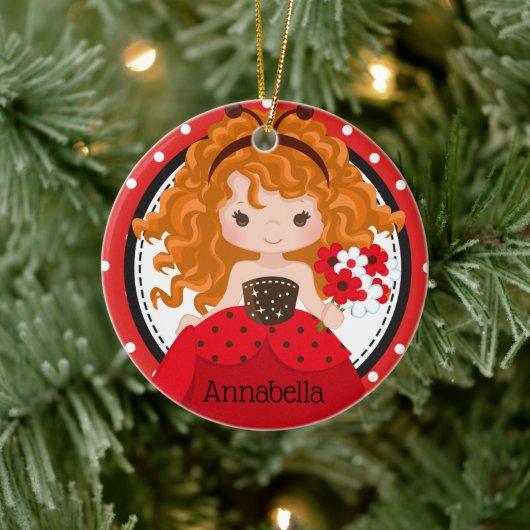 Cute Ladybug Princess Personalized Ceramic Ormenes Keramisch Ornament (Boom)