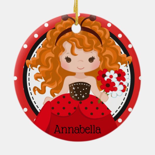 Cute Ladybug Princess Personalized Ceramic Ormenes Keramisch Ornament (Achterkant)