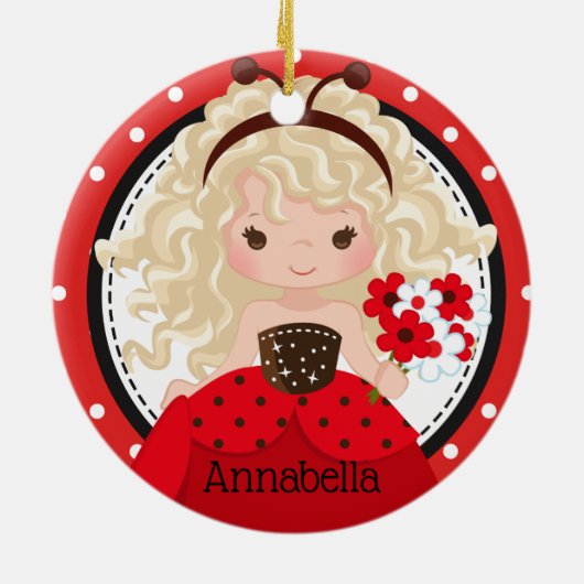 Cute Ladybug Princess Personalized Keramisch Ornament (Achterkant)