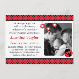 Cute Ladybug, Red and Black Polka Dots Baby shower Kaart