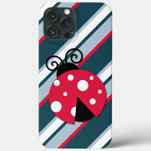Cute Ladybug Red White Blue Stripes Pattern iPhone 13 Pro Max Hoesje