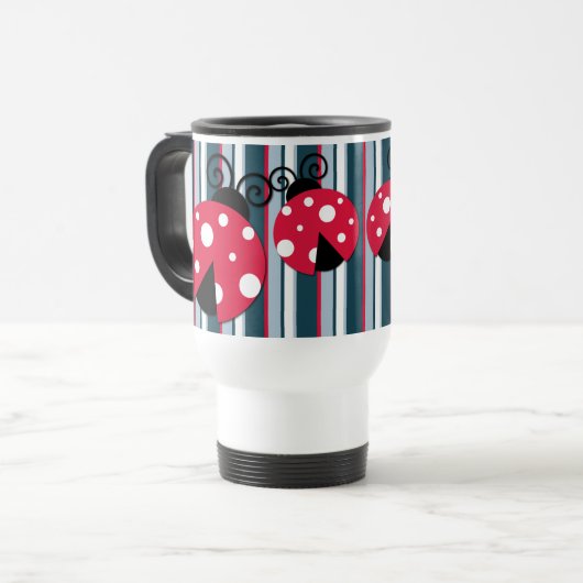 Cute Ladybug Red White Blue Stripes Pattern Reisbeker (Voorkant links)