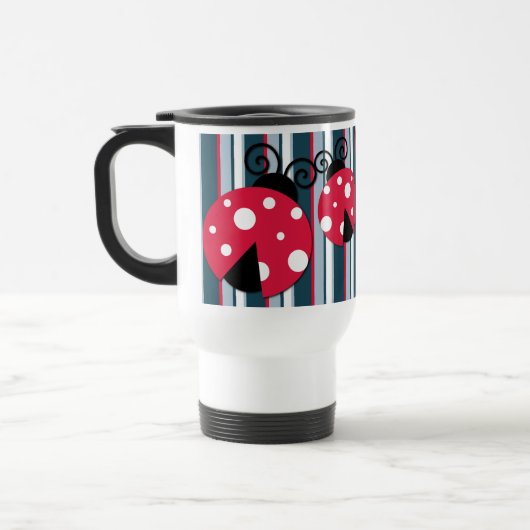 Cute Ladybug Red White Blue Stripes Pattern Reisbeker (Links)