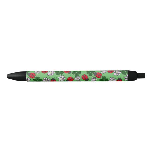 Cute Ladybug res en groen patroon Zwarte Inkt Pen (Voorkant)