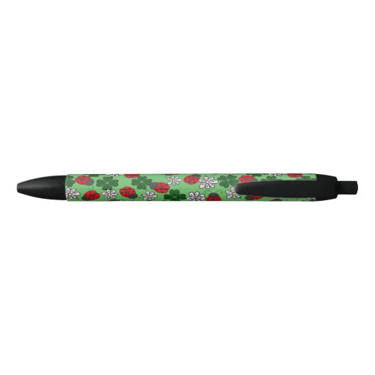 Cute Ladybug res en groen patroon Zwarte Inkt Pen (Achterkant)