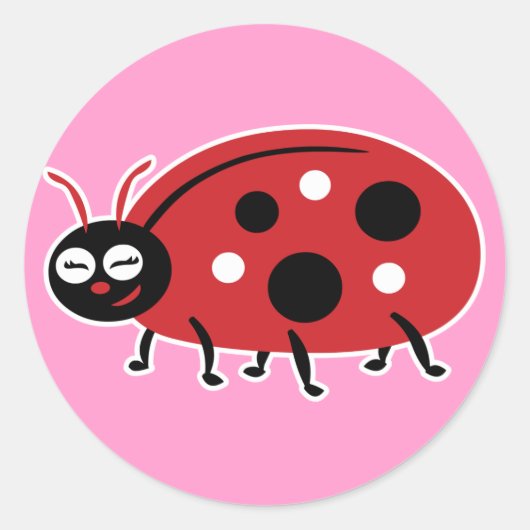 Cute Ladybug Ronde Sticker (Voorkant)