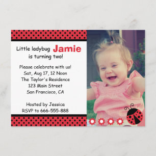 Cute Ladybug, Second Birthday Party, polka dots Kaart