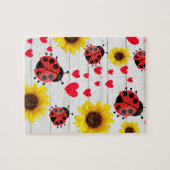 Cute Ladybug Sunflower and Hearts Gift Legpuzzel (Horizontaal)