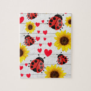 Cute Ladybug Sunflower and Hearts Gift Legpuzzel