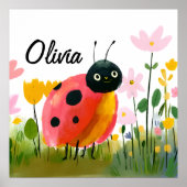 Cute Ladybug Wildflowers Girl's Name Poster (Voorkant)