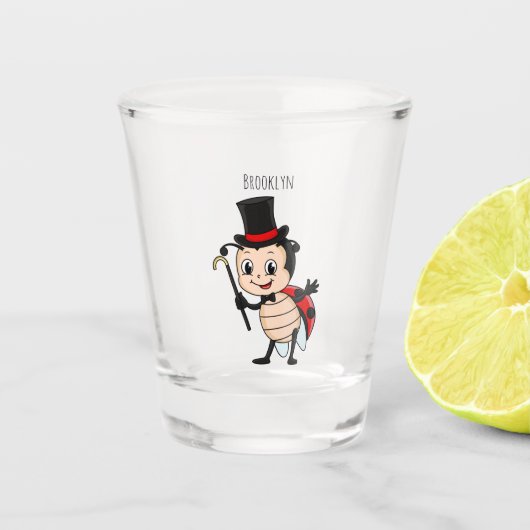 Cute ladybug with top hat and tie cartoon shot glas (Voorkant)