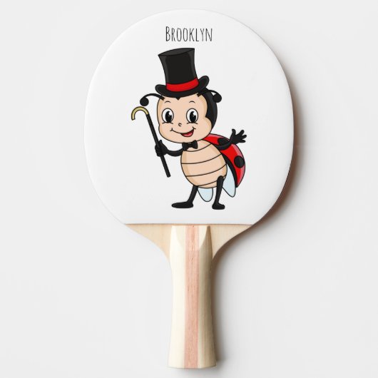 Cute ladybug with top hat and tie cartoon tafeltennisbatje (Voorkant)