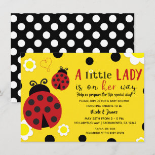 Cute Ladybug Yellow Flowers Girls Baby shower Kaart