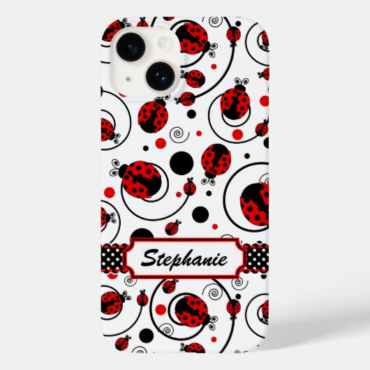 Cute Ladybugs and Swirls Name Case-Mate iPhone Case (Achterkant)