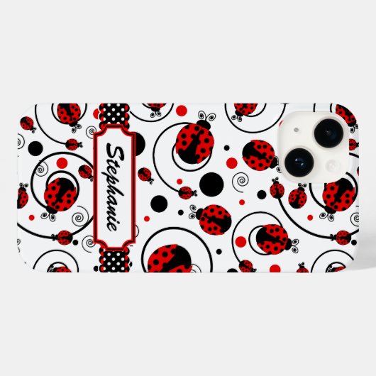 Cute Ladybugs and Swirls Name Case-Mate iPhone Case (Achterkant (horizontaal))