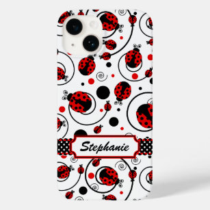 Cute Ladybugs and Swirls Name Case-Mate iPhone 14 Hoesje