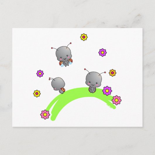 Cute Ladybugs- en Flowers-Briefkaart Briefkaart (Voorkant)