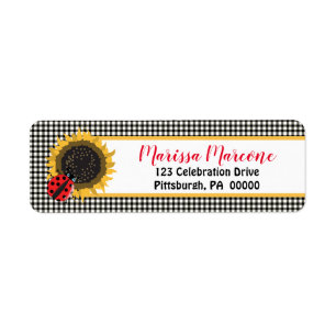Cute Ladybugs en Sunflower BW Gingham Checks Etiket