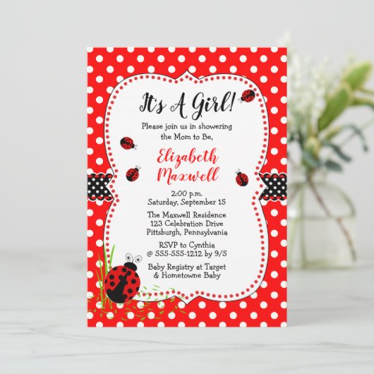 Cute Ladybugs Het is een meisje Baby shower Kaart (Staand voorkant)