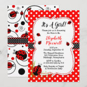 Cute Ladybugs Het is een meisje Baby shower Kaart (Voorkant / Achterkant)