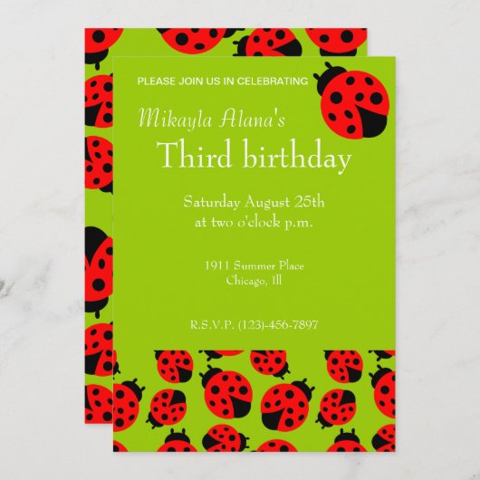 Cute Ladybugs Kaart (Voorkant / Achterkant)