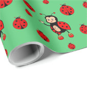 Cute Ladybugs over Groen Cadeaupapier (Rol Hoek)