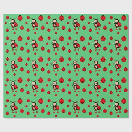 Cute Ladybugs over Groen Cadeaupapier (Vlak)