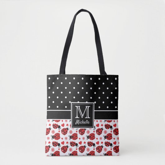 Cute Ladybugs Polka Dot Monogram Tote Bag (Voorkant)