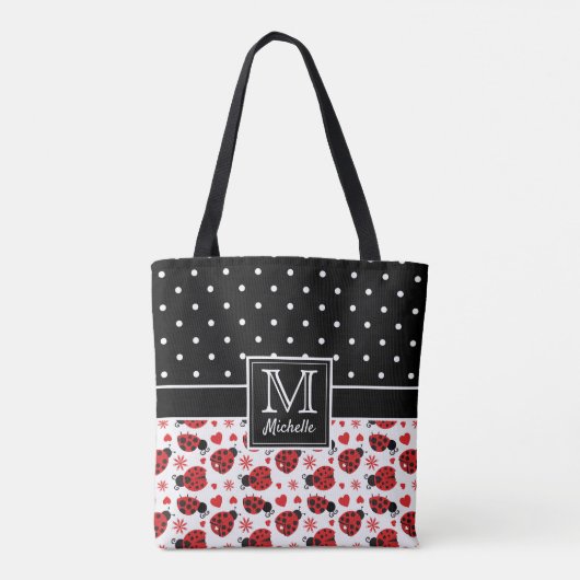 Cute Ladybugs Polka Dot Monogram Tote Bag (Achterkant)