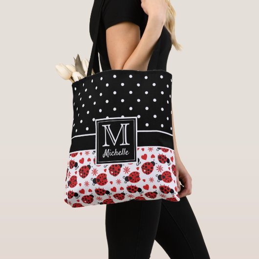 Cute Ladybugs Polka Dot Monogram Tote Bag (Dichtbij)