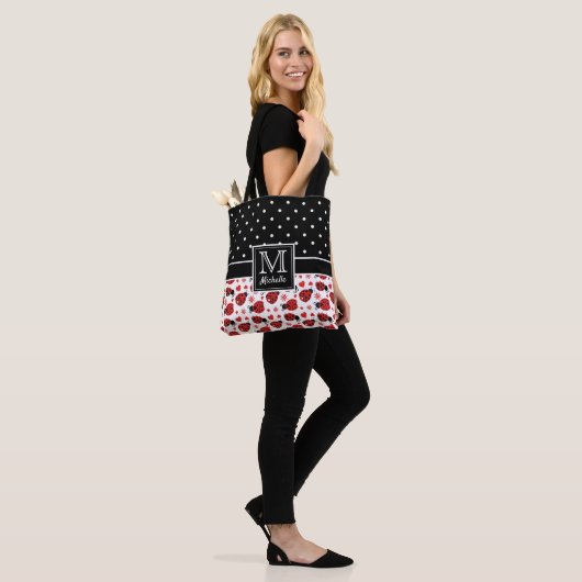 Cute Ladybugs Polka Dot Monogram Tote Bag (Op model)