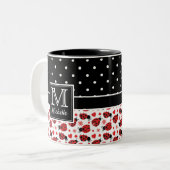 Cute Ladybugs Polka Dot Monogram Tweekleurige Koffiemok (Voorkant links)