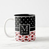 Cute Ladybugs Polka Dot Monogram Tweekleurige Koffiemok (Links)