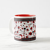 Cute Ladybugs Polka Dots and Swirls Name Coffee Tweekleurige Koffiemok (Voorkant links)