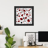 Cute Ladybugs Polka Dots and Swirls Poster (Thuiskantoor)