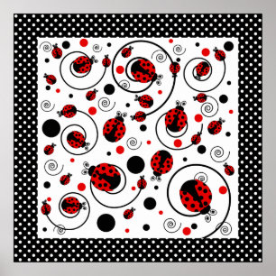 Cute Ladybugs Polka Dots and Swirls Poster