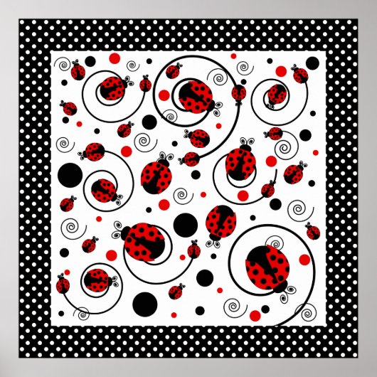 Cute Ladybugs Polka Dots and Swirls Poster (Voorkant)