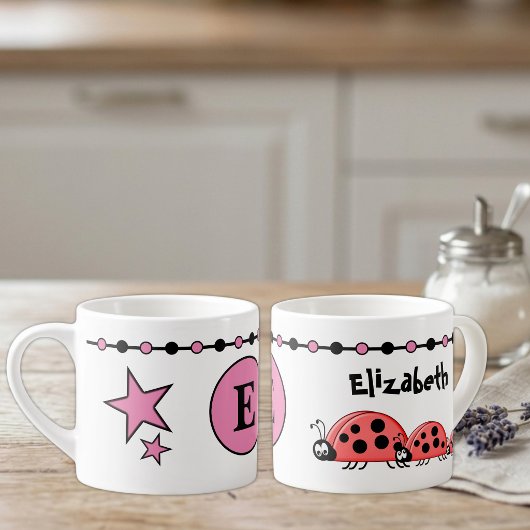 Cute ladybugs roze zwart met sterren espresso kop